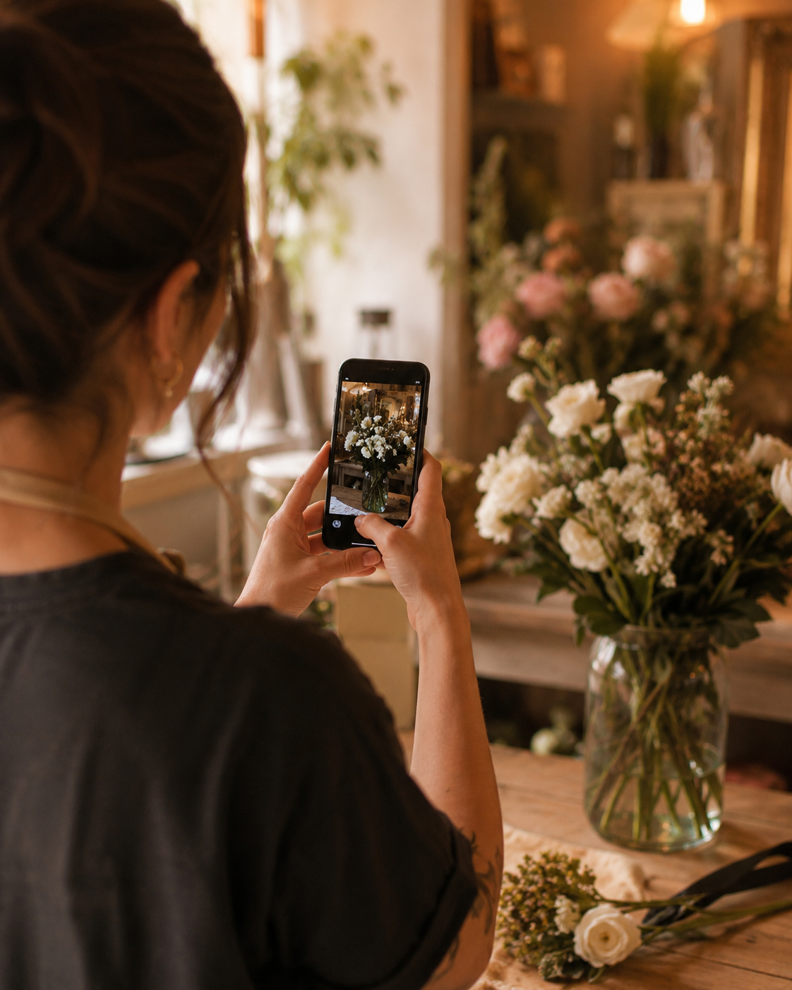 A business owner texting a photo to PostShop